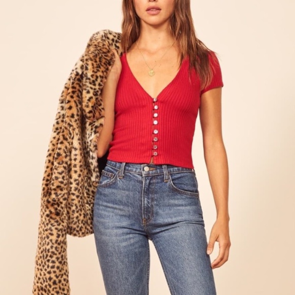 Reformation Nella Knit Top Red